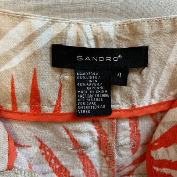 Sandro tropical fern linen rayon blend skirt Sz 4 - Picture 5 of 7